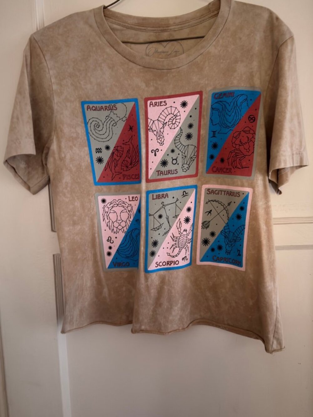 Obsessive Love Acid Wash Zodiac Tarot Cards Graphic Tee - Size S